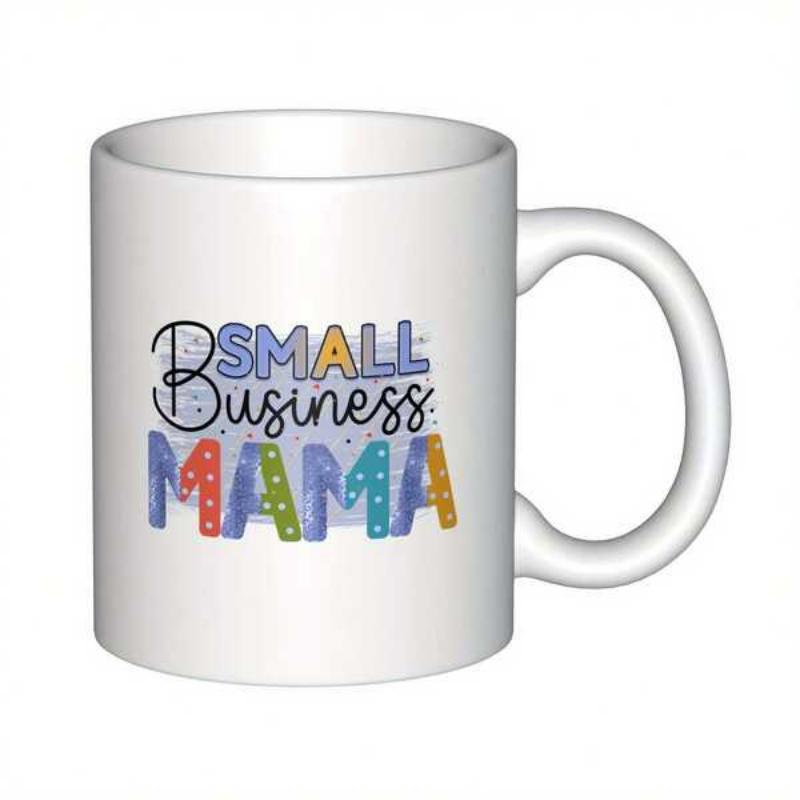 Tailorly White Ceramic 11 oz Mug - Small Business Mama Colorful Dotted Block Letters With Elegant Script Font Centered On Mug