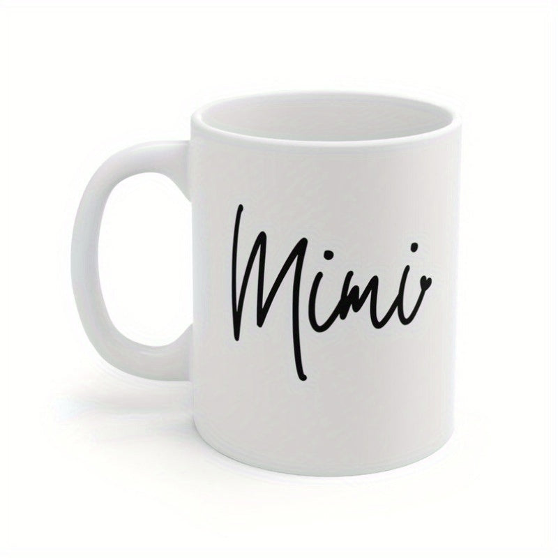 Tailorly White Ceramic 11 oz Mug - Mimi Elegant Cursive Script With A Tiny Heart On Minimalist Ceramic Mug