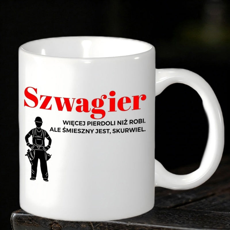Tailorly White Ceramic 11 oz Mug - Minimalist Black Silhouette Of A Professional Manual Laborer Carrying Tools Worker