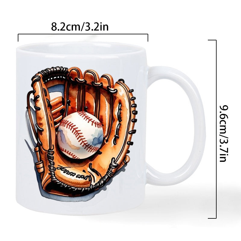 Tailorly White Ceramic 11 oz Mug - Classic Brown Leather Texture With Red Stitched Ball Inside Professional Sports Baseball Glove