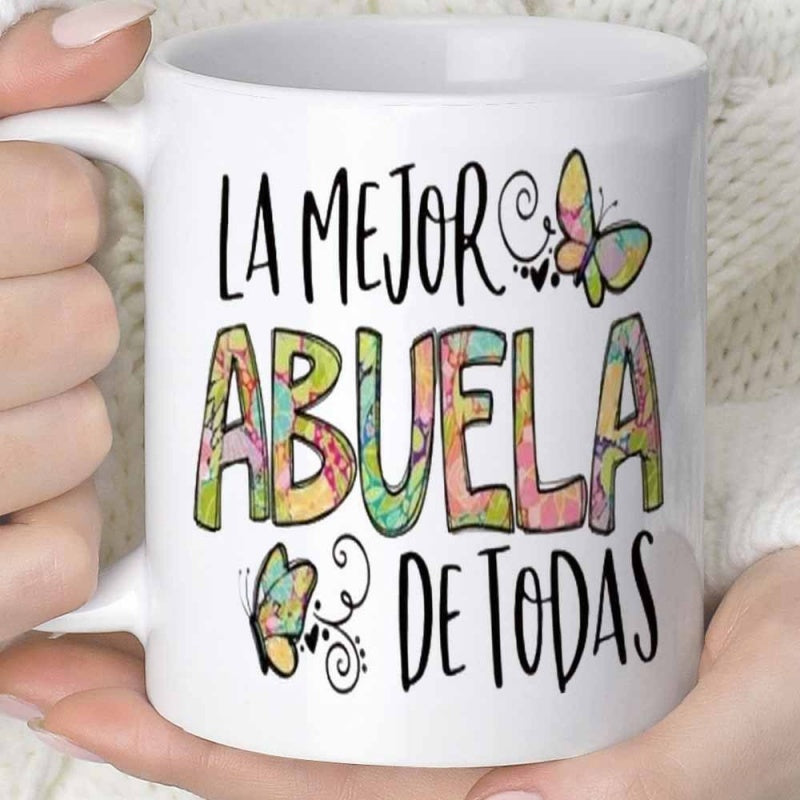 Tailorly White Ceramic 11 oz Mug - Artistic Watercolor Textures With Delicate Swirling Lines And Vibrant Patterned Butterfly
