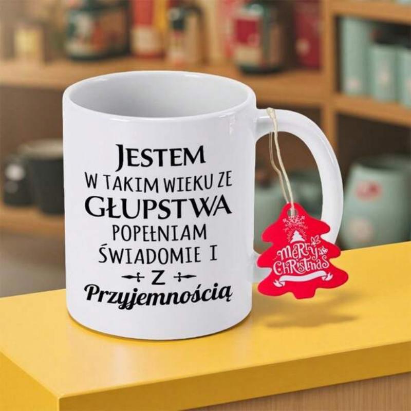 Tailorly White Ceramic 11 oz Mug - Merry Christmas Glistening White Ceramic Base With Artistic Minimalist Typography Hanging Ornament Mug