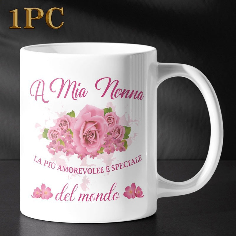 Tailorly White Ceramic 11 oz Mug - Beautiful Pink Roses In Bloom With Soft Petals And Green Leaves Rose