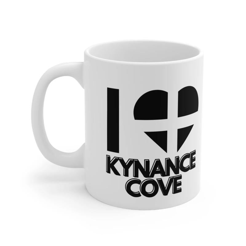 Tailorly White Ceramic 11 oz Mug - Kynance Cove Cornish Flag Symbol Within Heart Celebrating Historic Coastal Landmark Mug