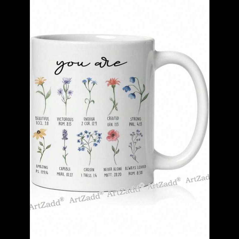 Tailorly White Ceramic 11 oz Mug - You Are Delicate Watercolor Wildflowers Arranged In Two Rows On