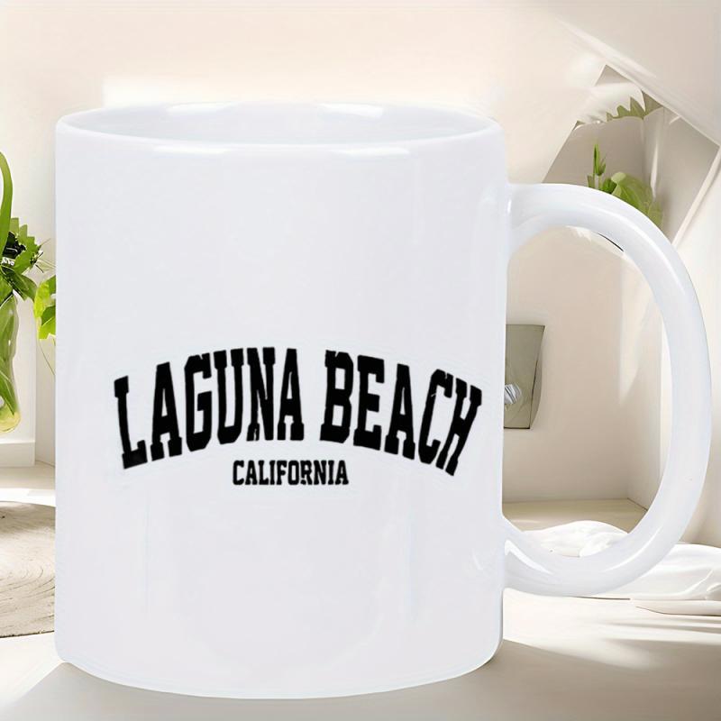 Tailorly White Ceramic 11 oz Mug - Laguna Beach California Bold Varsity Style Lettering With Arched Layout And Minimalist Typography