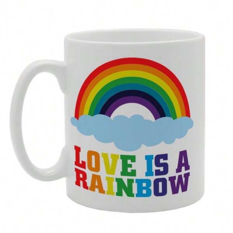 Tailorly White Ceramic 11 oz Mug - Love Is A Rainbow Vibrant Multicolored Arch Resting On A Soft Blue Fluffy Cloud Rainbow