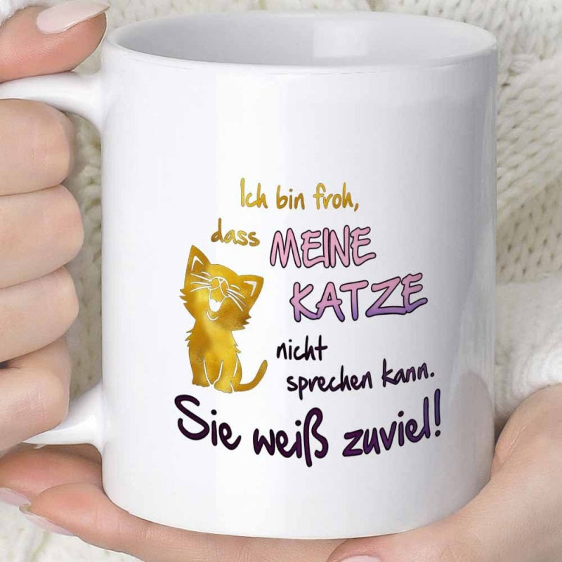 Tailorly White Ceramic 11 oz Mug - Adorable Small Ginger Kitten Sitting Calmly With Playful Artistic Handwritten Script Cat