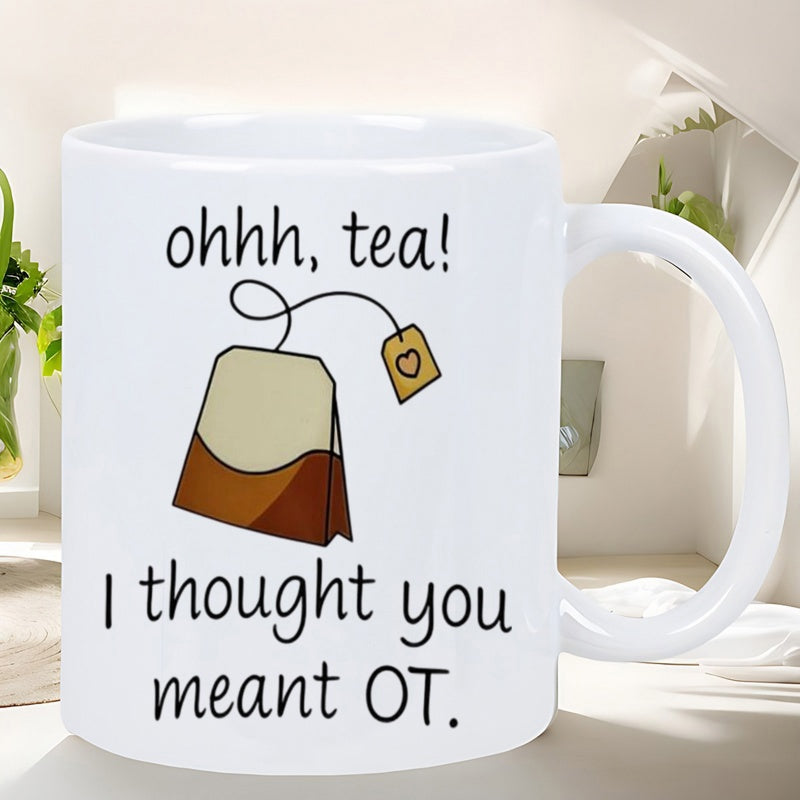 Tailorly White Ceramic 11 oz Mug - Ohhh Tea I Thought You Meant OT Minimalist Illustrated Tea Bag With String And Heart Symbol Teabag