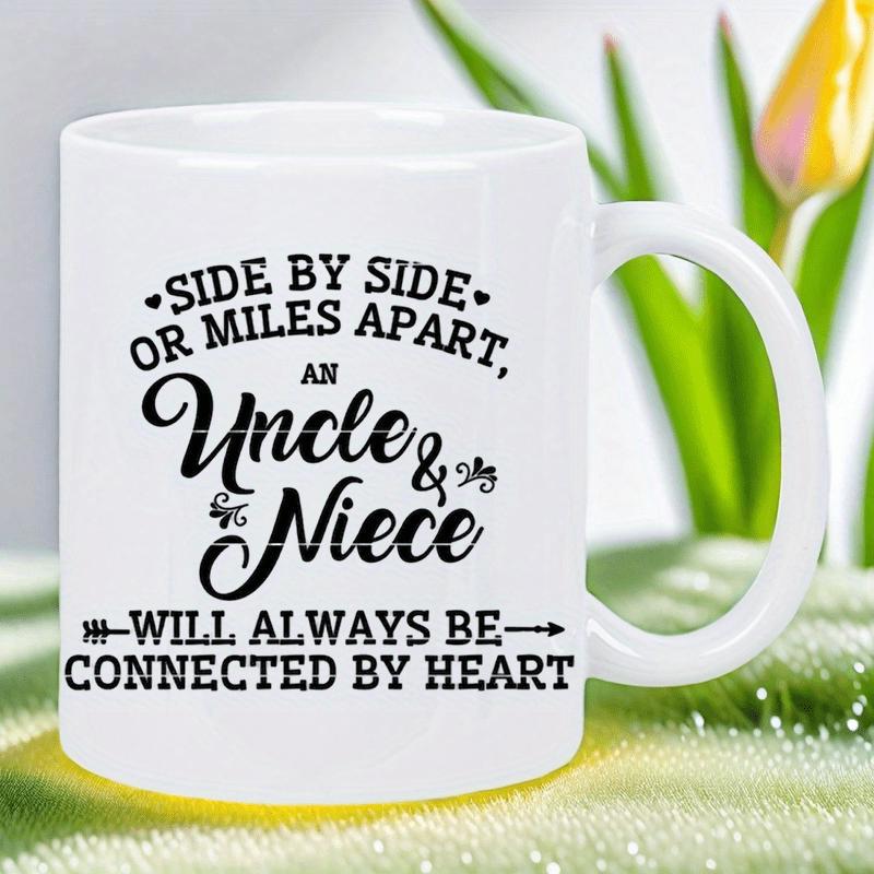 Tailorly White Ceramic 11 oz Mug - Side By Side Or Miles Apart An Uncle Niece Will Always Be Connected By Heart Elegant Black Script With Heart Accents And Arrows