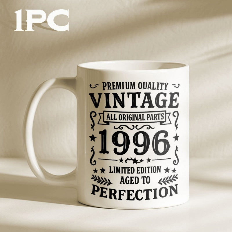 Tailorly White Ceramic 11 oz Mug - Premium Quality Vintage 1996 Limited Edition Classic Ceramic Body With Ornamental Decorative Scrolls And Bold Printed Text Mug