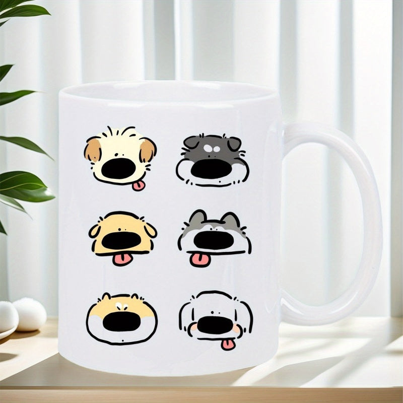 Tailorly White Ceramic 11 oz Mug - Minimalist Cartoon Sketch Featuring Cute Playful Puppy Faces With Tiny Ears Dogs