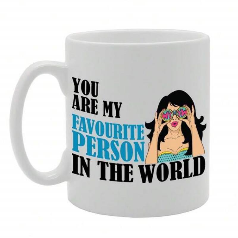 Tailorly White Ceramic 11 oz Mug - You Are My Favourite Person In The World Stylish Pop Art Illustration Of Girl With Heart Shaped Sunglasses Woman