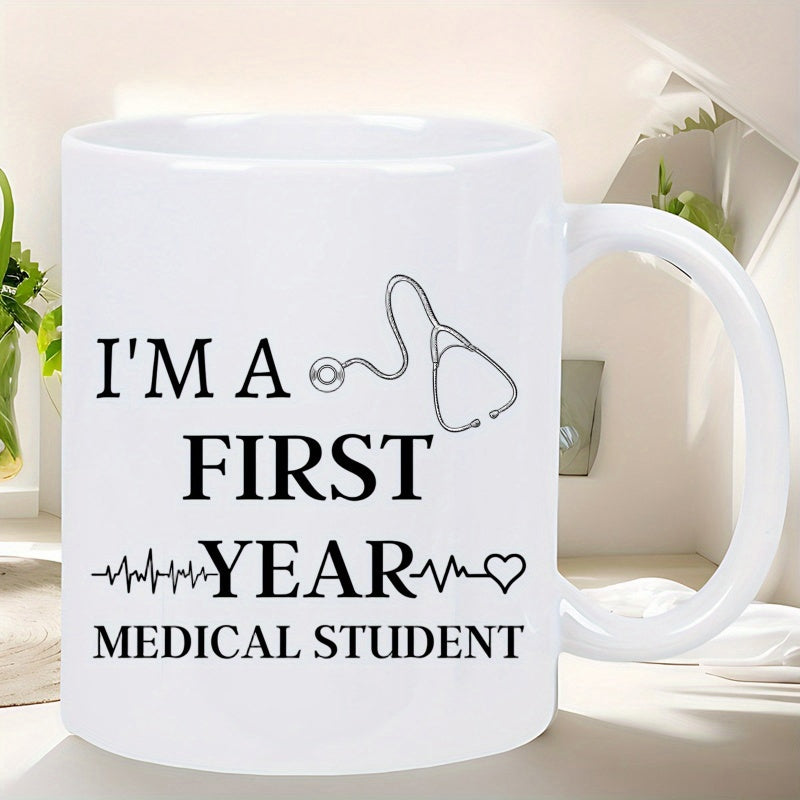 Tailorly White Ceramic 11 oz Mug - I M A First Year Medical Student Minimalist Line Art Stethoscope With Pulse And Heartbeat Symbol Mug