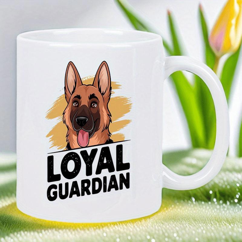 Tailorly White Ceramic 11 oz Mug - Loyal Guardian Hand Painted German Shepherd Head With Tan Abstract Background Splash Dog