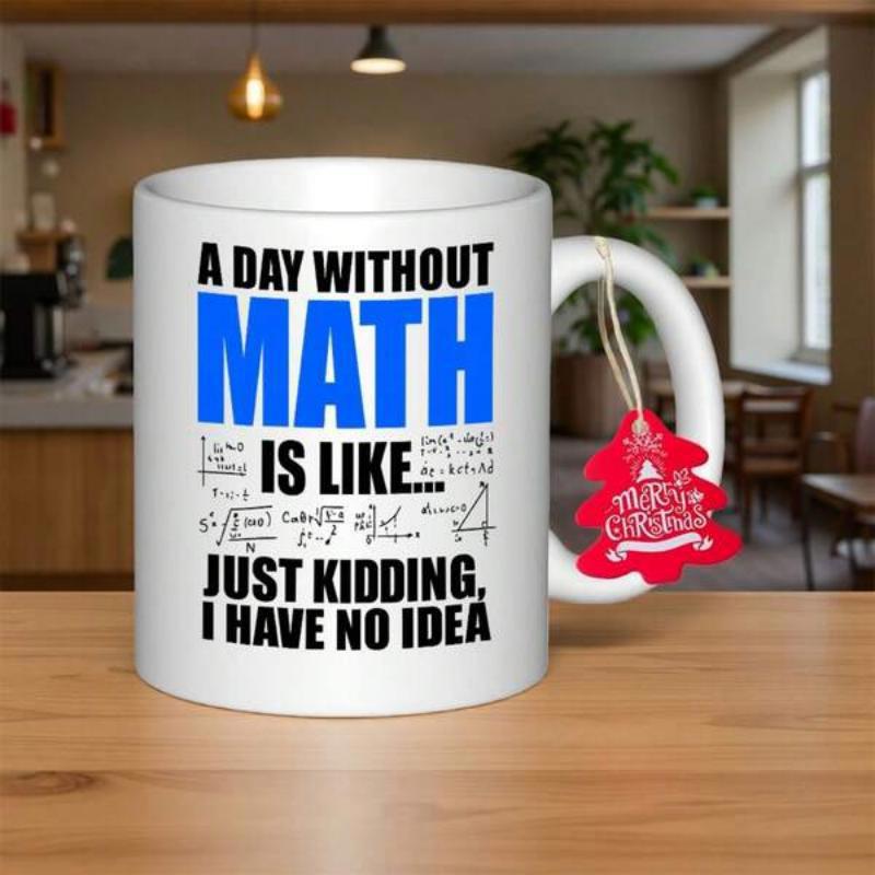 Tailorly White Ceramic 11 oz Mug - A Day Without Math Is Like Just Kidding I Have No Idea Bold Black Text Among Mathematical Formulas On