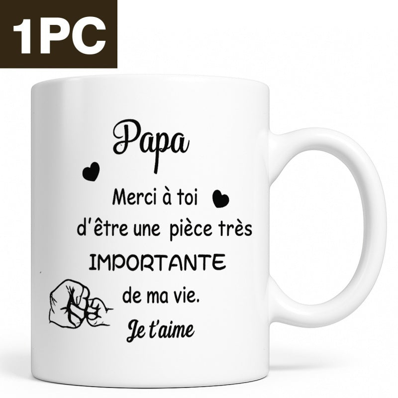Tailorly White Ceramic 11 oz Mug - Simple Line Drawing Of A Heartfelt Father And Child Connection Fist Bump