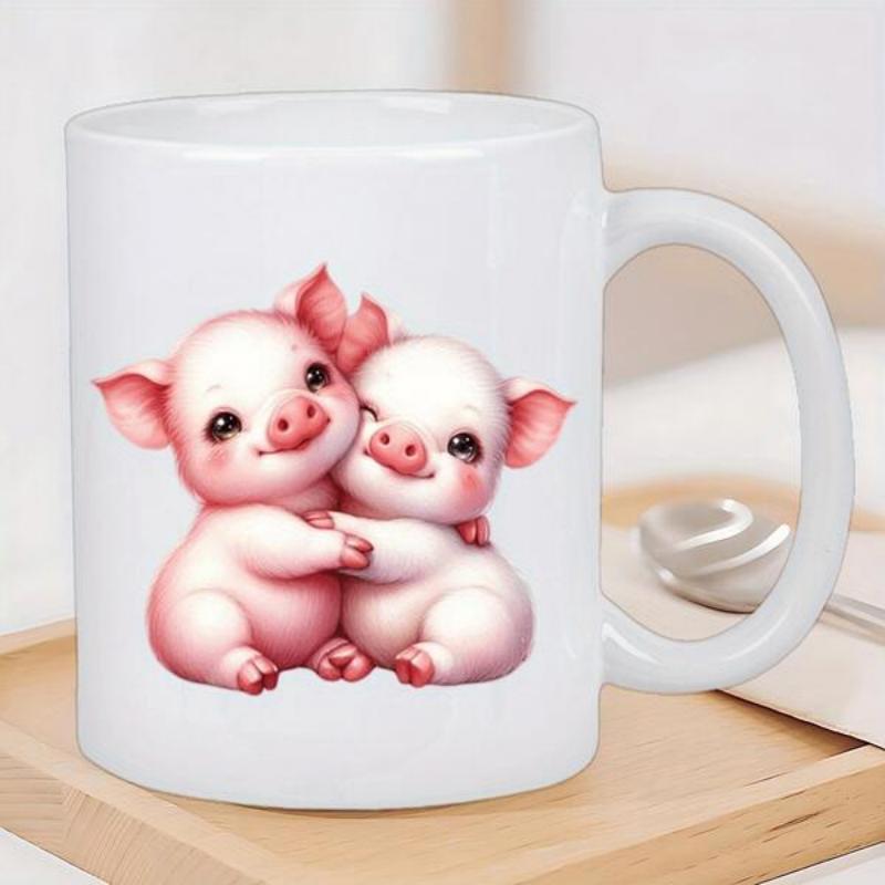 Tailorly White Ceramic 11 oz Mug - Two Adorable Pink Piglets Hugging Warmly With Sweet Expressions And Rosy Cheeks Pig