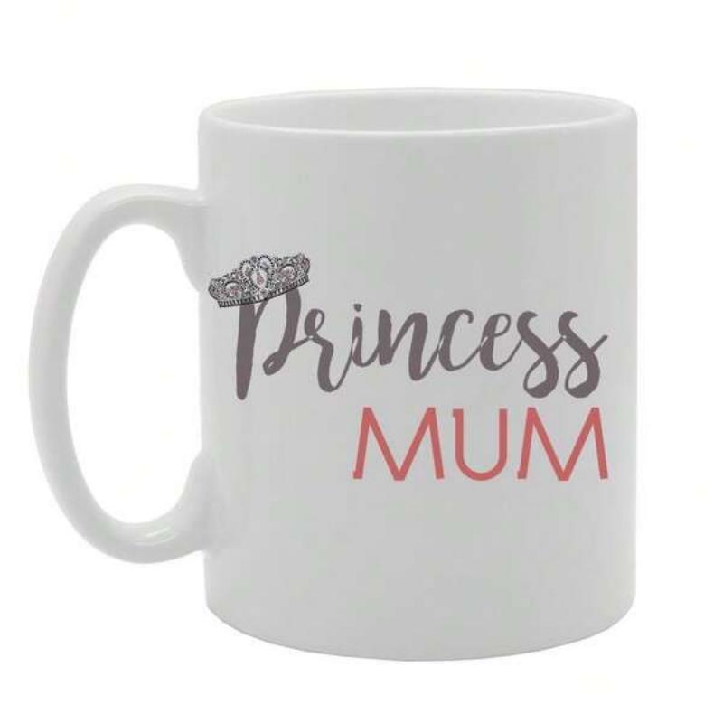 Tailorly White Ceramic 11 oz Mug - Princess Mum Elegant Script Typography With A Small Decorative Royal Tiara