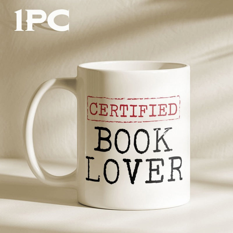 Tailorly White Ceramic 11 oz Mug - Certified Book Lover Minimalist White Ceramic Vessel Displaying Bold Vintage Typewriter Style Lettering Mug