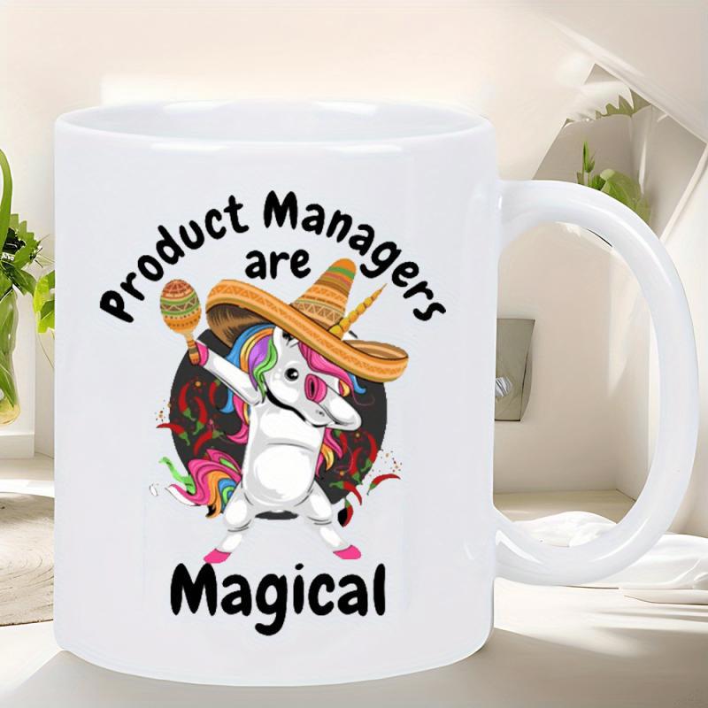 Tailorly White Ceramic 11 oz Mug - Product Managers Are Magical Festive White Dancing Wearing Sombrero Holding Colorful Maraca Among Sparkles Unicorn