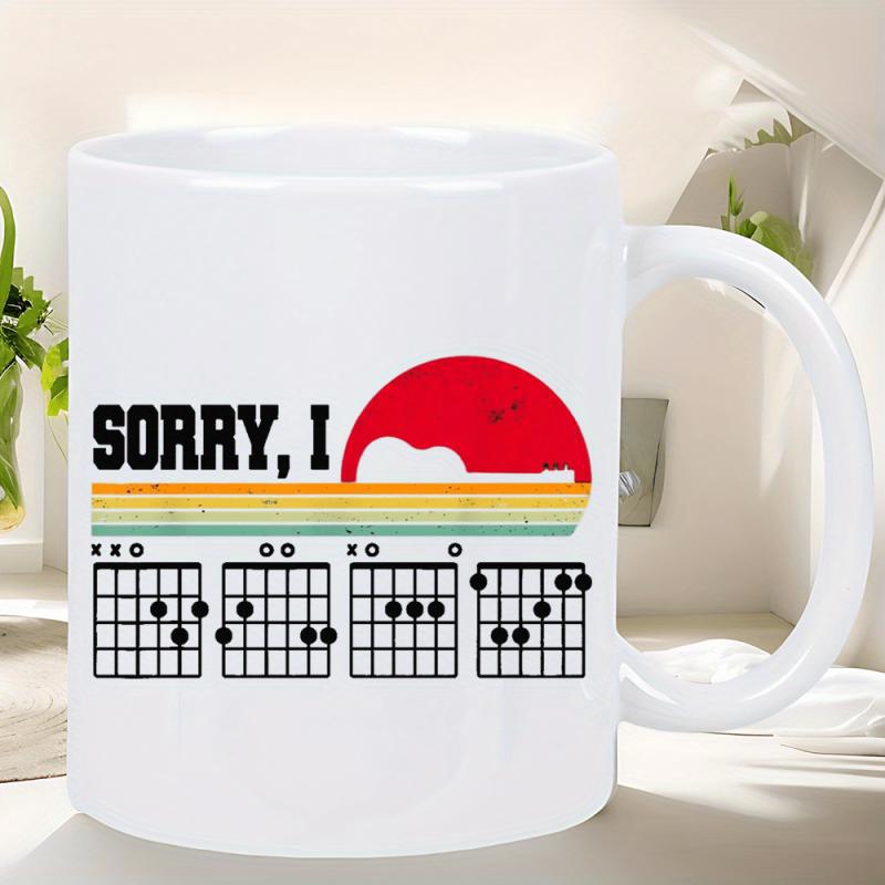 Tailorly White Ceramic 11 oz Mug - Sorry I Vintage Style Sunset Featuring Guitar Chord Diagrams And Colorful Horizon Lines Guitar