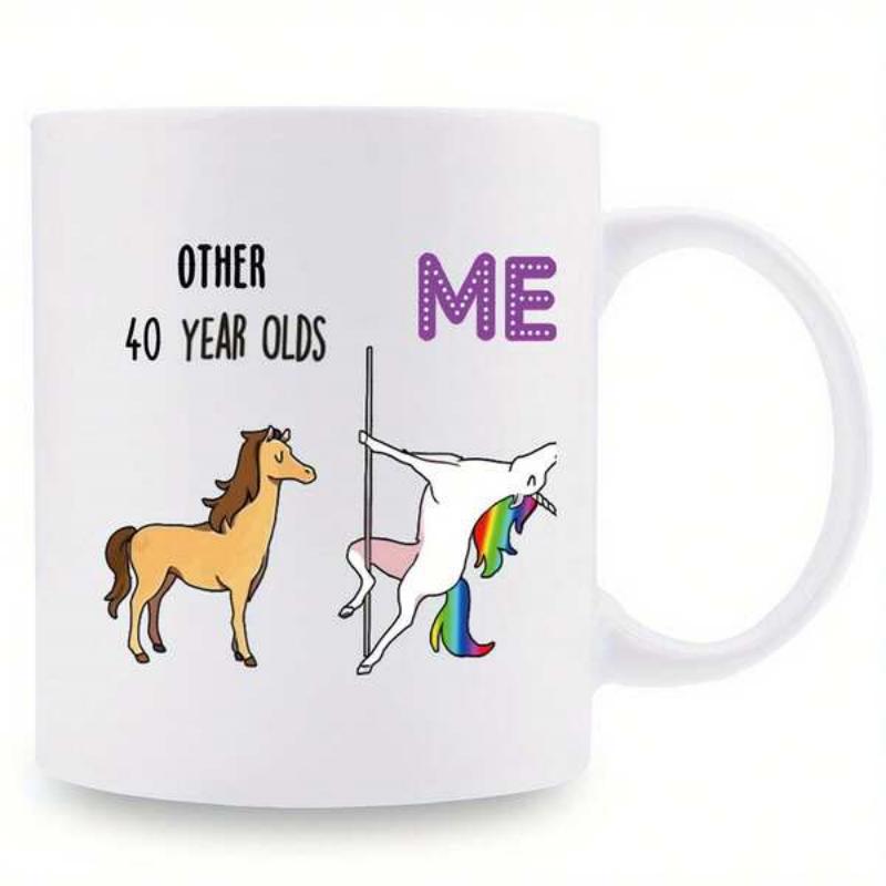 Tailorly White Ceramic 11 oz Mug - Other 40 Year Olds Me Funny Cartoon Horse And Magical Rainbow Unicorn Dancing On A Pole Unicorn