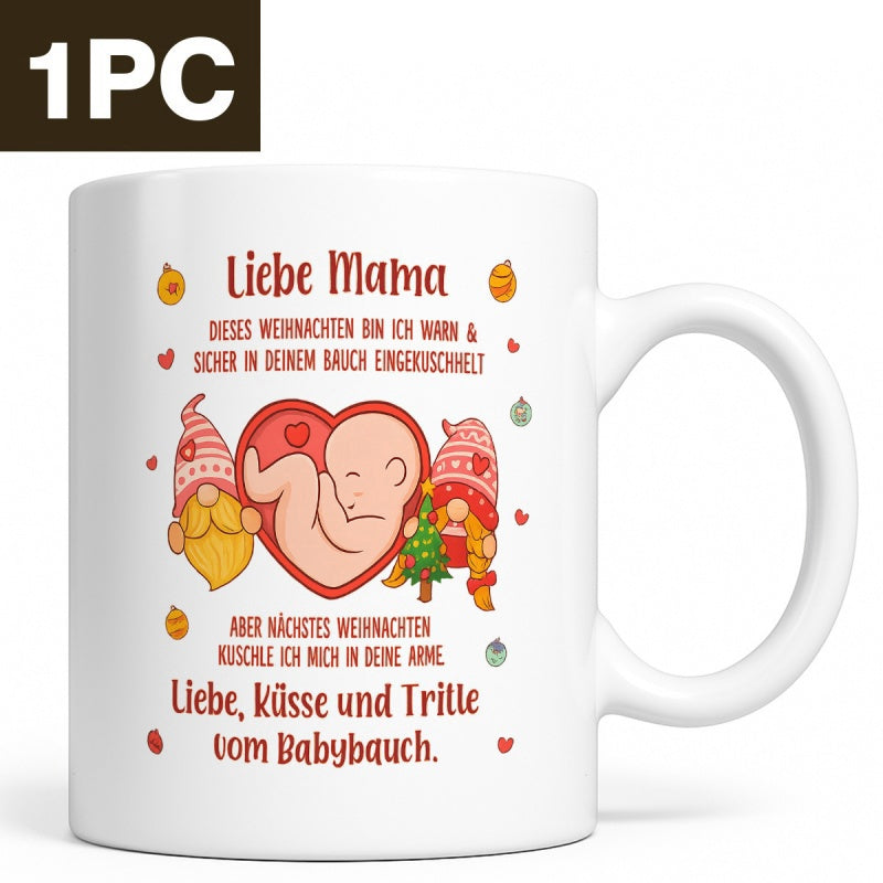 Tailorly White Ceramic 11 oz Mug - Festive Christmas Gnomes Guarding A Red Heart Shaped Womb Containing A Tiny Baby