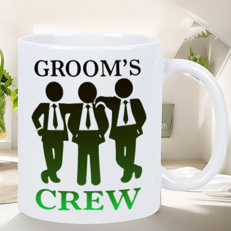 Tailorly White Ceramic 11 oz Mug - Grooms Crew Elegant Silhouetted Men Wearing Professional Suits And Ties Standing Together Group