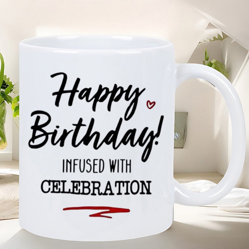Tailorly White Ceramic 11 oz Mug - Happy Birthday Infused With Celebration Simple Artistic Red Heart And Bold Textured Stroke Heart