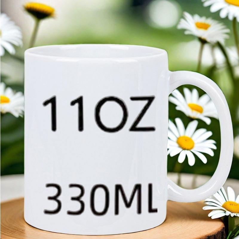Tailorly White Ceramic 11 oz Mug - 11OZ 330ML Plain White Ceramic Body Among Sunny Blooming Field Flowers Mug