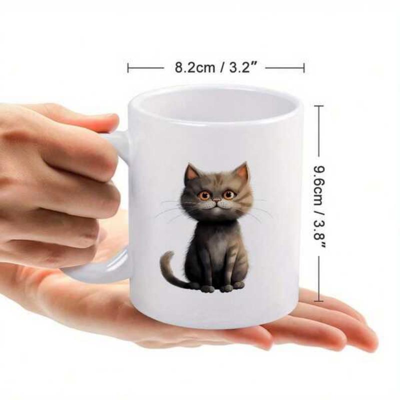Tailorly White Ceramic 11 oz Mug - Small Adorable Tabby Kitten Sitting Peacefully With Large Curious Eyes Cat