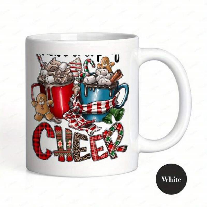 Tailorly White Ceramic 11 oz Mug - Cheer Festive Holiday Drinks With Gingerbread Men Candy Canes And Plaid Scarf Mug
