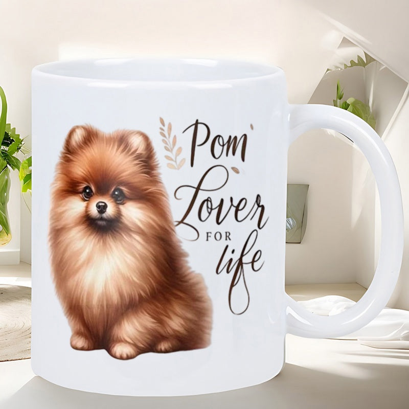 Tailorly White Ceramic 11 oz Mug - Pom Lover For Life Fluffy Brown Dog With Thick Fur Sitting Calmly In Bright Light Pomeranian