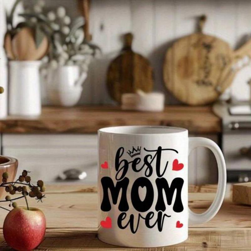 Tailorly White Ceramic 11 oz Mug - Best Mom Ever Handwritten Lettering Featuring Delicate Red Hearts And Minimalist Royal Crown Mug