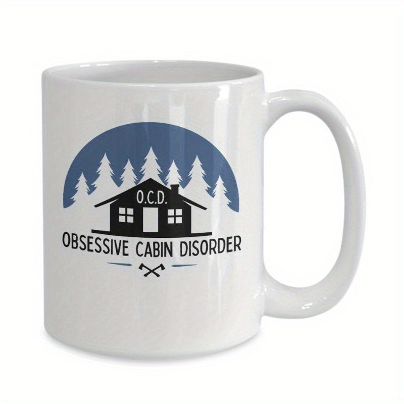 Tailorly White Ceramic 11 oz Mug - Obsessive Cabin Disorder Rustic Forest Nestled Among Tall Pine Trees With Crossed Woodcutting Axes Cabin