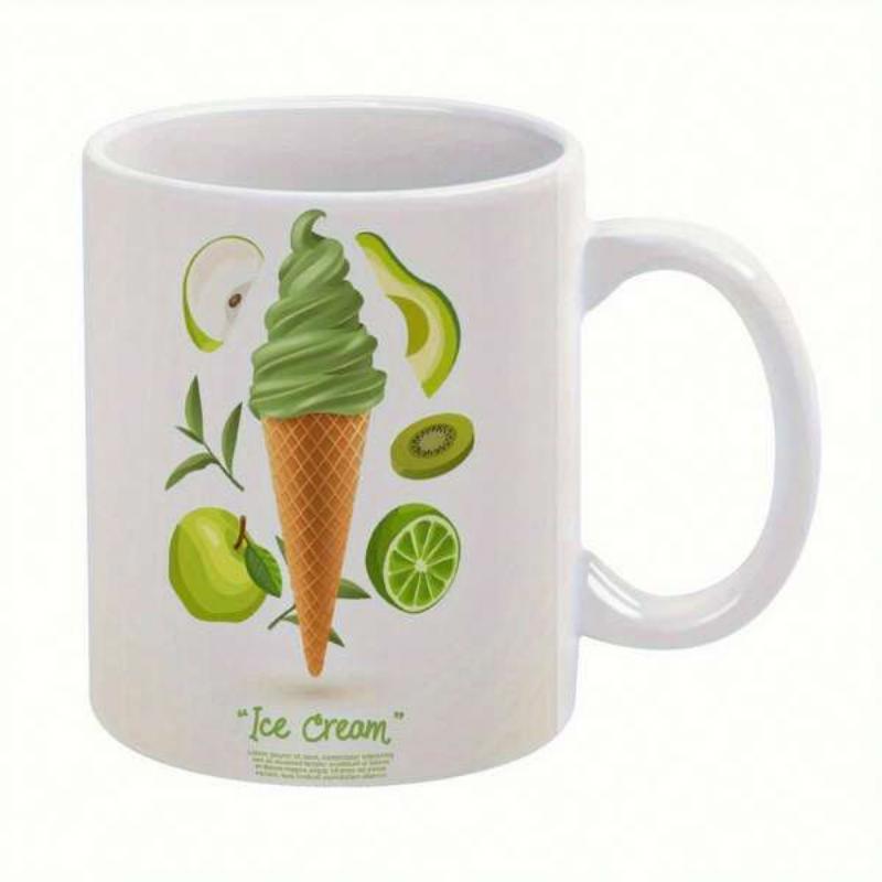 Tailorly White Ceramic 11 oz Mug - Ice Cream Refreshing Green Soft Serve Swirl With Sliced Lime And Apple Ice Cream