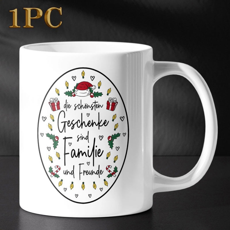 Tailorly White Ceramic 11 oz Mug - Festive Holiday Elements Arranged Within A Decorative Heart And Light Wreath