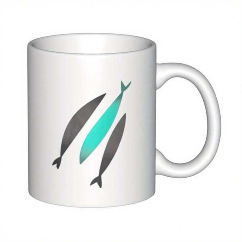 Tailorly White Ceramic 11 oz Mug - Modern Minimalist Stylized Three Vertical Swimming Sea Life Silhouettes Geometric Fish