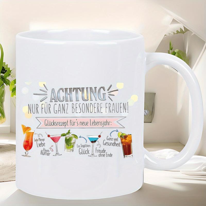 Tailorly White Ceramic 11 oz Mug - Colorful Tropical Drinks With Garnishes Resting Under Celebration Banner