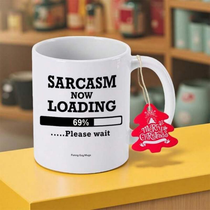 Tailorly White Ceramic 11 oz Mug - Sarcasm Now Loading Please Wait Sleek Minimalist Black Digital Progress Bar On A Classic Ceramic Mug