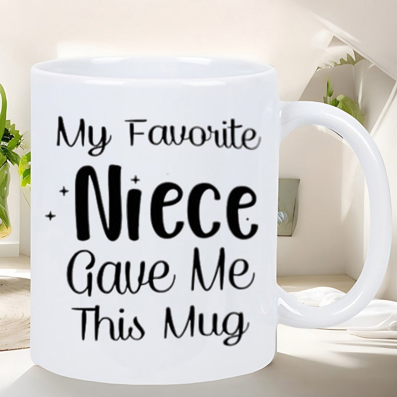 Tailorly White Ceramic 11 oz Mug - My Favorite Niece Gave Me This Mug Minimalist White Ceramic With Decorative Sparkle Elements And Elegant Script Typography Mug