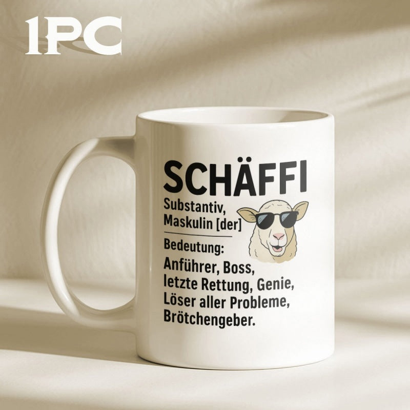 Tailorly White Ceramic 11 oz Mug - Cool Cartoon Sheep Wearing Sunglasses Among Minimalist Dictionary Style Typography Description Sheep