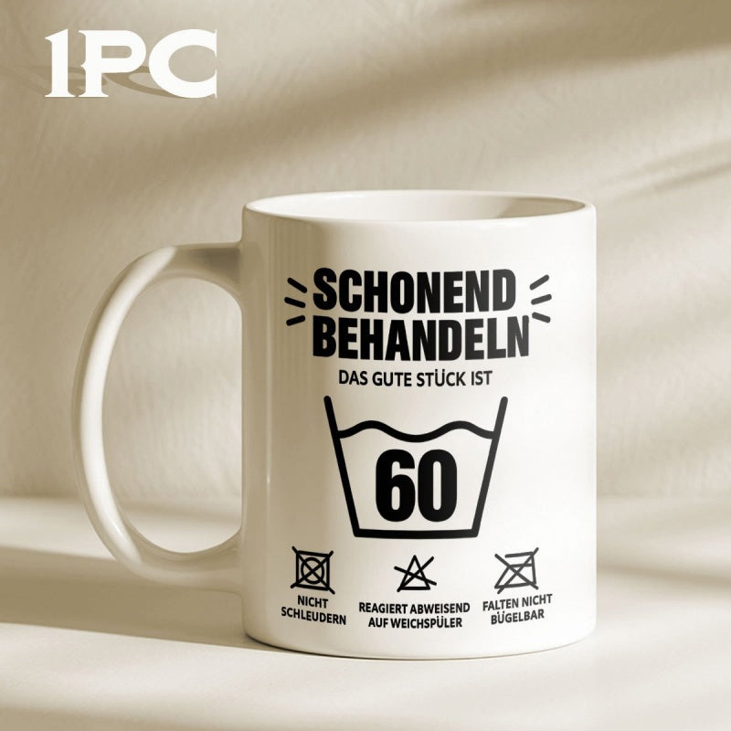 Tailorly White Ceramic 11 oz Mug - Featuring Black Laundry Care Symbols And Numeric Details Mug