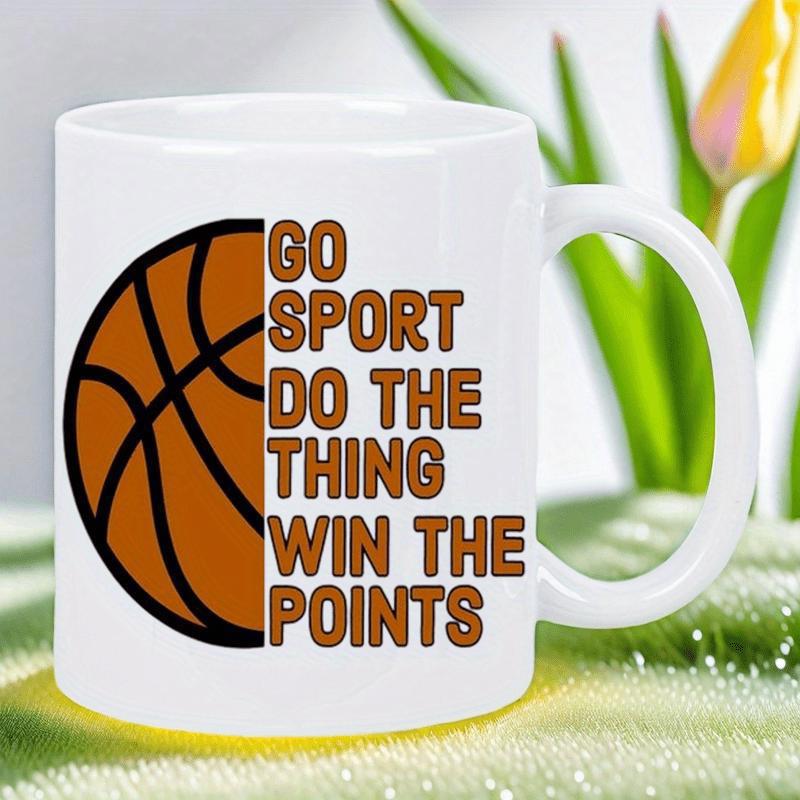 Tailorly White Ceramic 11 oz Mug - Go Sport Do The Thing Win The Points Classic Orange Half Sphere Graphic With Bold Comic Style Text Overlay Basketball