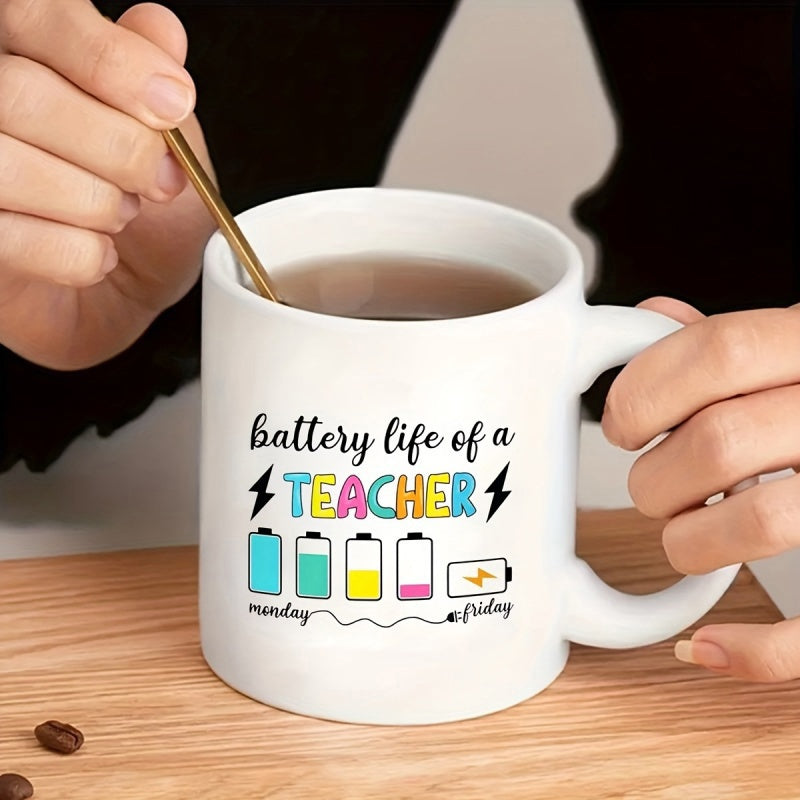Tailorly White Ceramic 11 oz Mug - Battery Life Of A Teacher Monday Friday Colorful Battery Icons Showing Different Energy Levels For Each Day Mug