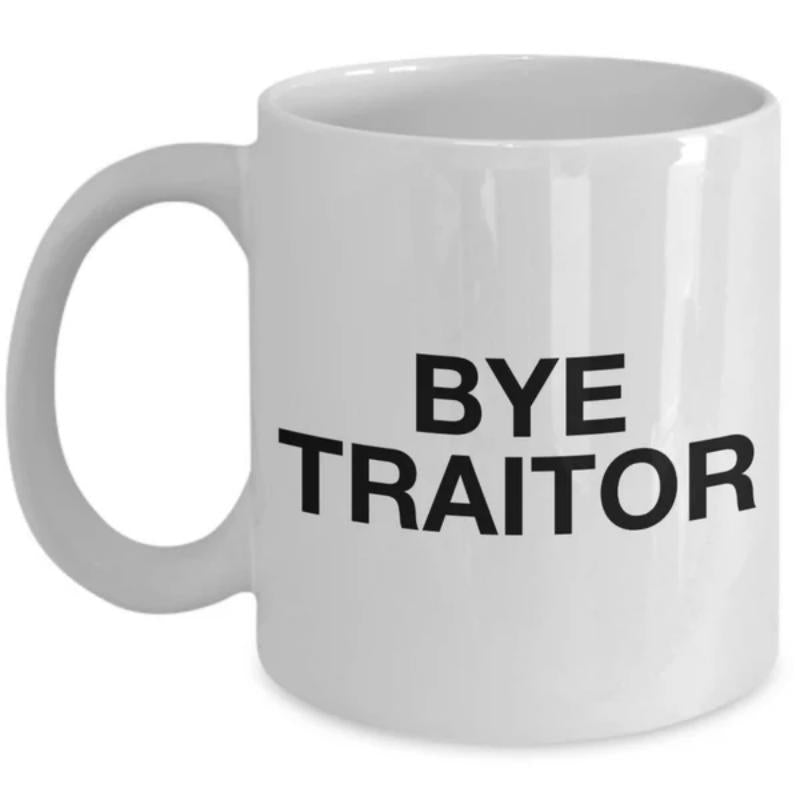 Tailorly White Ceramic 11 oz Mug - Bye Traitor Minimalist White Ceramic Vessel Featuring Bold Black Lettering On Smooth Surface Mug