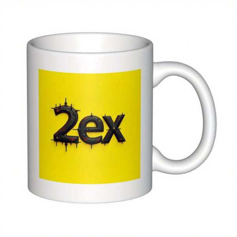 Tailorly White Ceramic 11 oz Mug - 2ex Bold Stylized Black Typography Over Vibrant Yellow Square Background Mug