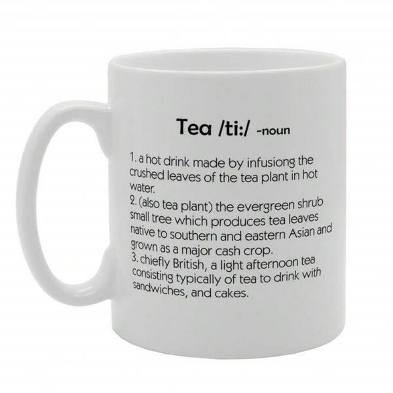 Tailorly White Ceramic 11 oz Mug - Tea Definition Simple Minimalist Black Text Printed On Smooth Surface Mug