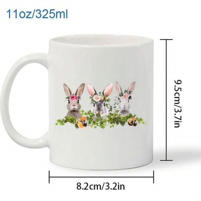 Tailorly White Ceramic 11 oz Mug - Adorable Garden Bunnies Wearing Floral Crowns Peeking Through Green Leaves Rabbit
